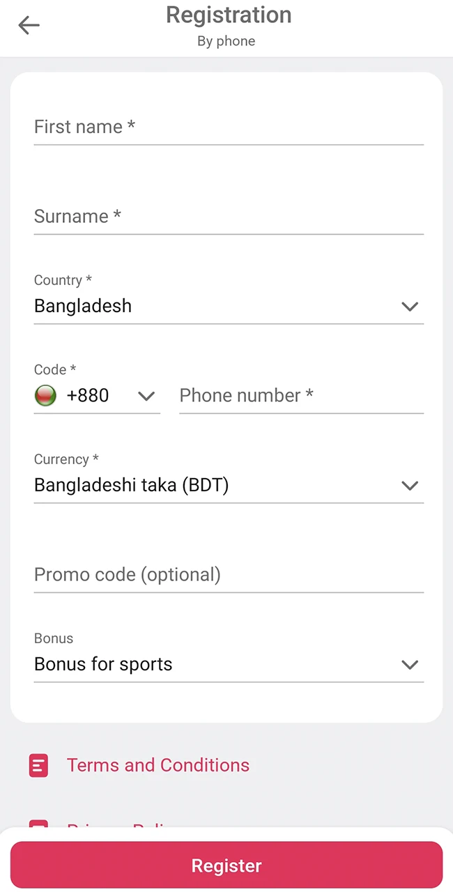 Fill in your information on the DBbet website.