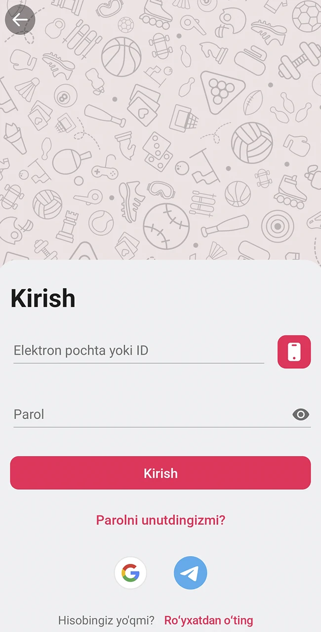 Ilovada tizimga kiring yoki yangi hisob oching.